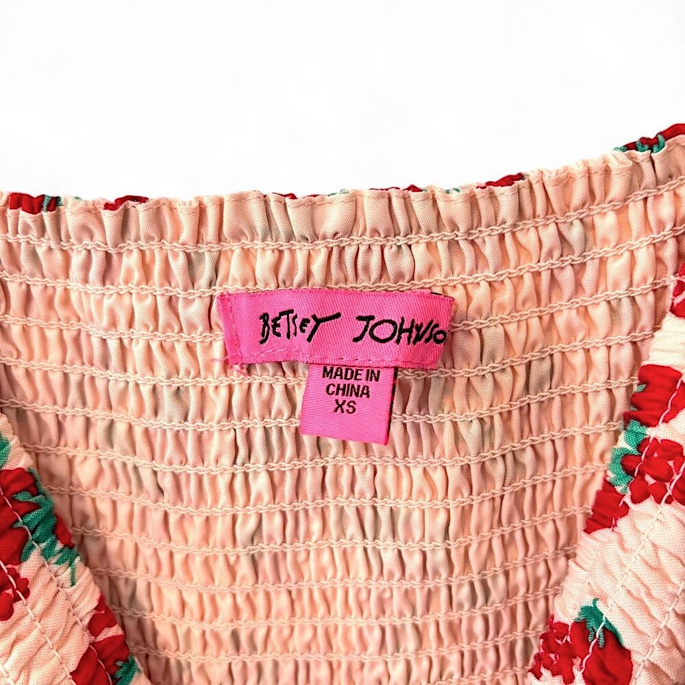 Betsey Johnson Sz XS Smocked Puff Sleeve Strawberry Maxi Dress - Picture 8 of 8